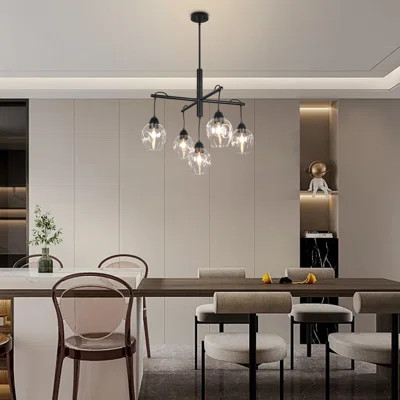 5-light Bubble Glass Chandelier, Black Metal Kitchen Island Pendant Light With Glass Shades For Dining Room Bedroom Kitchen | Wayfair North America