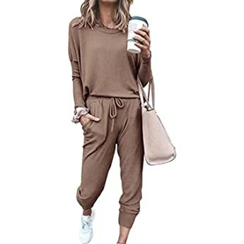 Fixmatti Women's 2 Piece Outfits Long Sleeve Pullover Sweatshirt Jogger Pants Sweatsuit | Amazon (US)