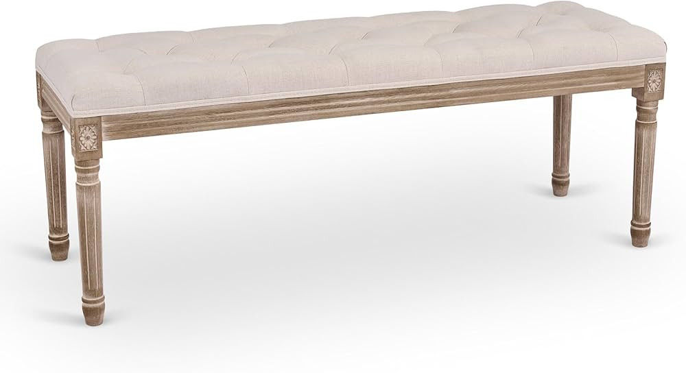 VONLUCE Extra-Long French Vintage Bench with Padded Seat & Rubberwood Legs, 47" Memory Foam Uphol... | Amazon (US)