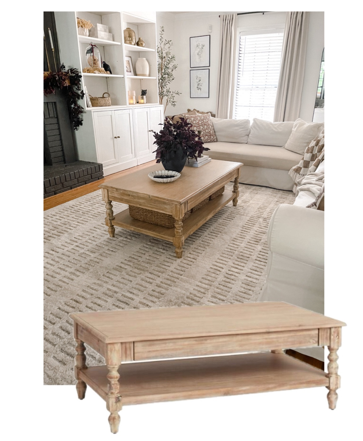 My coffee table 

Weathered wood finish 
Hidden drawer 
And shelf for storage 

#LTKStyleTip #LTKHome