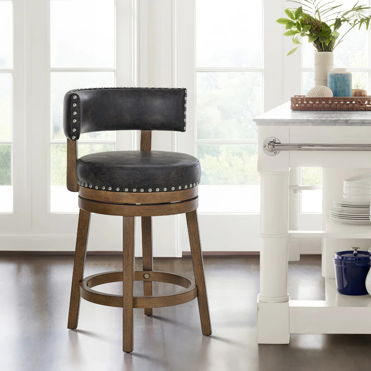 Swivel Upholstered  Counter Bar Stool with Solid Wood Frame | Wayfair North America