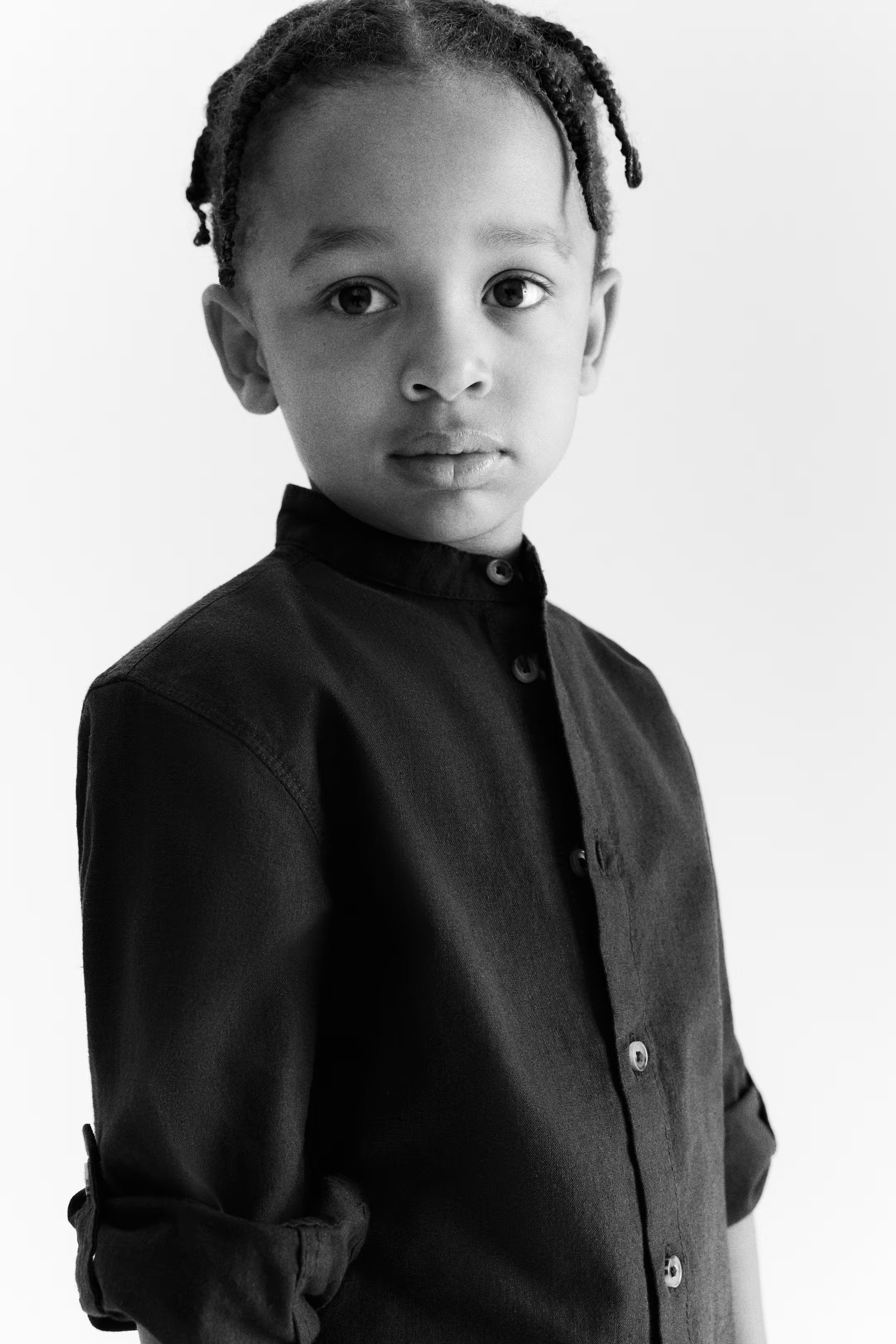 Linen-Blend Band Collar Shirt | H&M (US + CA)