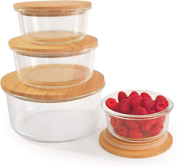 Live Bamboo Premium Round Glass Storage Containers with Bamboo Lids for Meal Prep/Food Storage | ... | Amazon (US)
