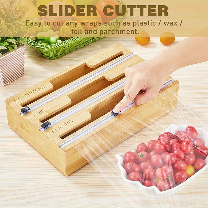 Foil and Plastic Wrap Organizer, Plastic Wrap Dispenser with Cutter 3 in 1 Clear Aluminum Foil Organ | Amazon (US)