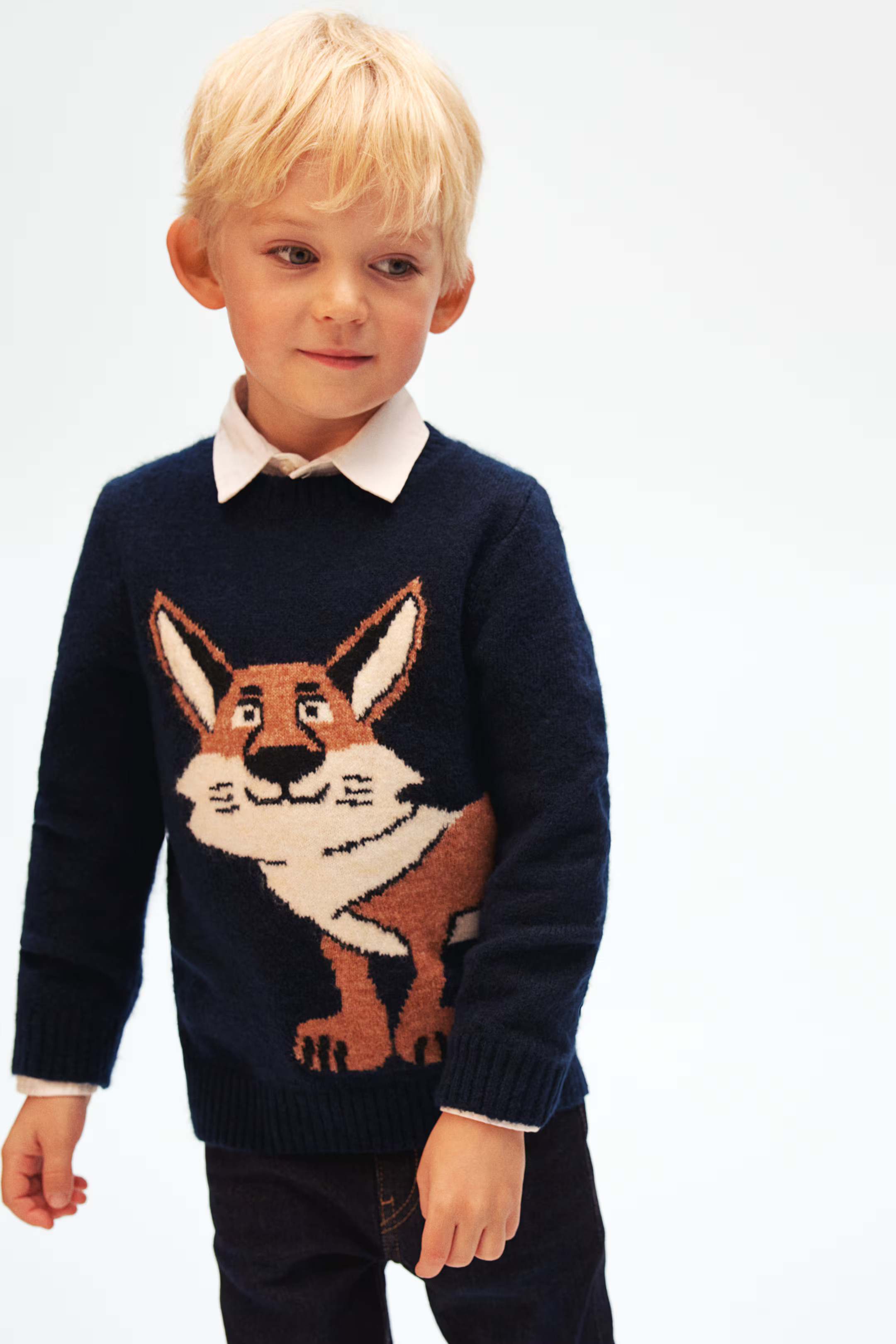 Jacquard-Knit Sweater - Navy blue/fox - Kids | H&M US | H&M (US + CA)
