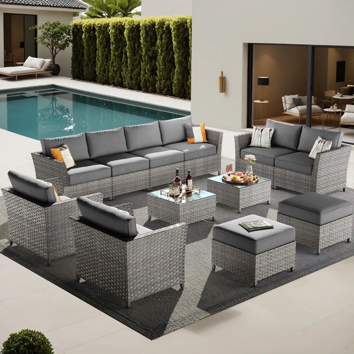 Cassville 8 - Person No Assembly Required Outdoor Conversation Set, Patio Wicker Sectional Seating Group with Cushions, All Weather Sofa Set with Optional Fire Pit Table for Garden Backyard

#LTKvlog #LTKActive #LTKHome