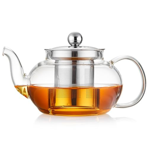 Glass Teapot with Removable Infuser, 20 oz/600ml Glass Tea Pot Small Borosilicate Tea Steeper Kettle with Loose Leaf Tea Strainer For Flower Blooming Tea, ClearTea Maker Pitcher | Amazon (US)