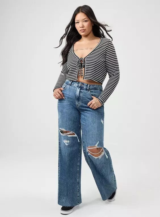 High-Rise Wide-Leg Baggy Wide Leg Jeans in Lightblue-Denim | Torrid (US & Canada)