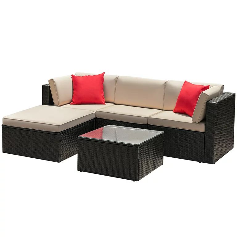 LACOO 5 Pieces Patio Sectional Set PE Rattan Outdoor All-Weather Wicker Conversation Set with Tab... | Walmart (US)