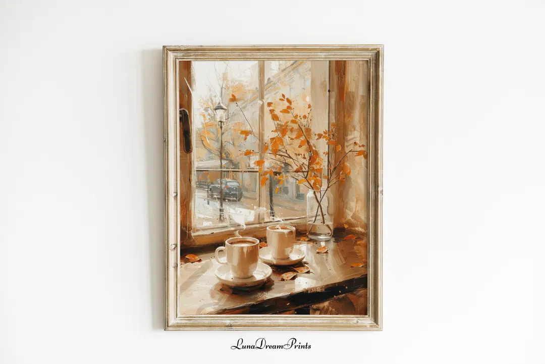 Fall French Cafe Print, Rustic Autumn Coffee Wall Art, Cozy Fall Coffee Bar Decor, Moody Landscap... | Etsy (US)