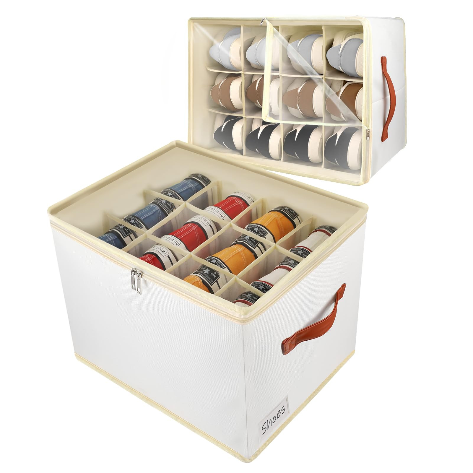 2 Pack Shoe Storage Box Organizer for Closet - 24 Cell Space Saver Shoes Containers Bin with Clea... | Amazon (US)