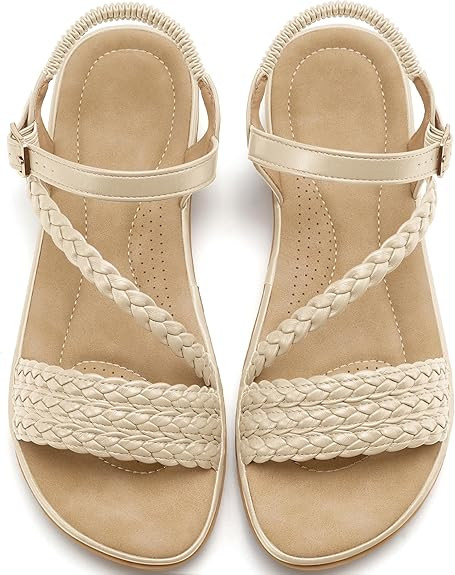 Aomigoct Dressy Womens Sandals Summer: Comfortable Strappy Flats Sandals Women - Casual Walking W... | Amazon (US)