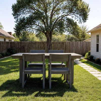 5-Piece HDPE Outdoor Dining Set – All-Weather 69" Rectangular Patio Table With Umbrella Hole & 4 Armless Chairs For Backyard/Poolside | Wayfair North America