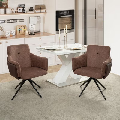 CAVINAS Swivel Office Chair with Metal Base,Modern Upholstered Gaming Chair with Arms,Set of 2 Desk Chair for Adult,Student,Brown | Target