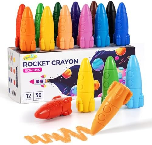 JUPITEARTH 12 Colors Crayons for Toddlers, Non-Toxic Washable Rocket Crayons, Easy-to-Hold Colori... | Amazon (US)