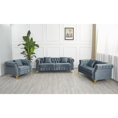 3 Piece Living Room Set, Mid-Century Style Sofa,Button Tufted Armchair Loveseat Couch with Square Pillows and Nailhead Trim for Living Room | Target