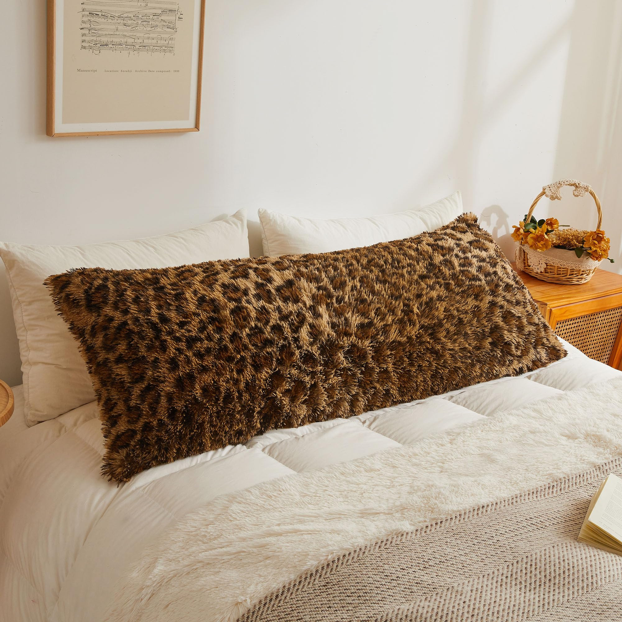 XeGe 20x54 Fluffy Leopard Print Body Pillow Cover, Cheetah Print Plush Fuzzy Faux Fur Body Pillow... | Amazon (US)