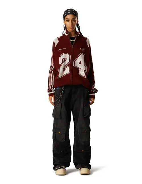 AELFRIC EDEN 24 Jacquard Zip Up Cardigan in Red at Nordstrom, Size Large | Nordstrom