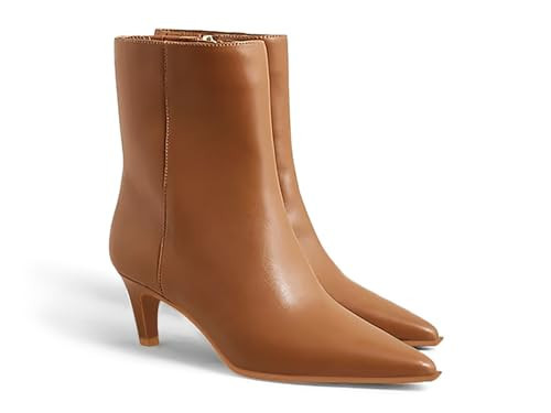 Coutgo Ankle Boots for Women Kitten Low Heel Pointed Toe Booties Side Zipper Fall Shoes, Light Brown PU, Size 11 | Amazon (US)