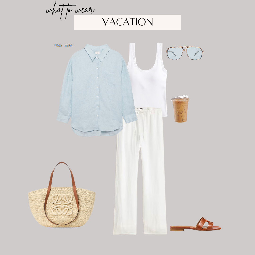 Outfit Inspo: Vacation or Boat Day featuring linen pants 

ootd style fashion, white linen pants, bathing suit cover up, boat day, beach day, warm weather outfit, summer outfit, warm weather shopping outfit, brown leather sandal, Margaux sandals, saint lauret, loewe, designer raffia bag, straw accessories 
 

#LTKootd #LTKSwim #LTKTravel