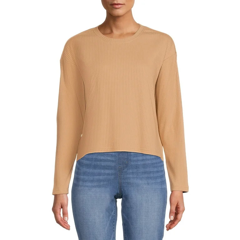 Time and Tru Knit Long Sleeve Crewneck Top | Walmart (US)