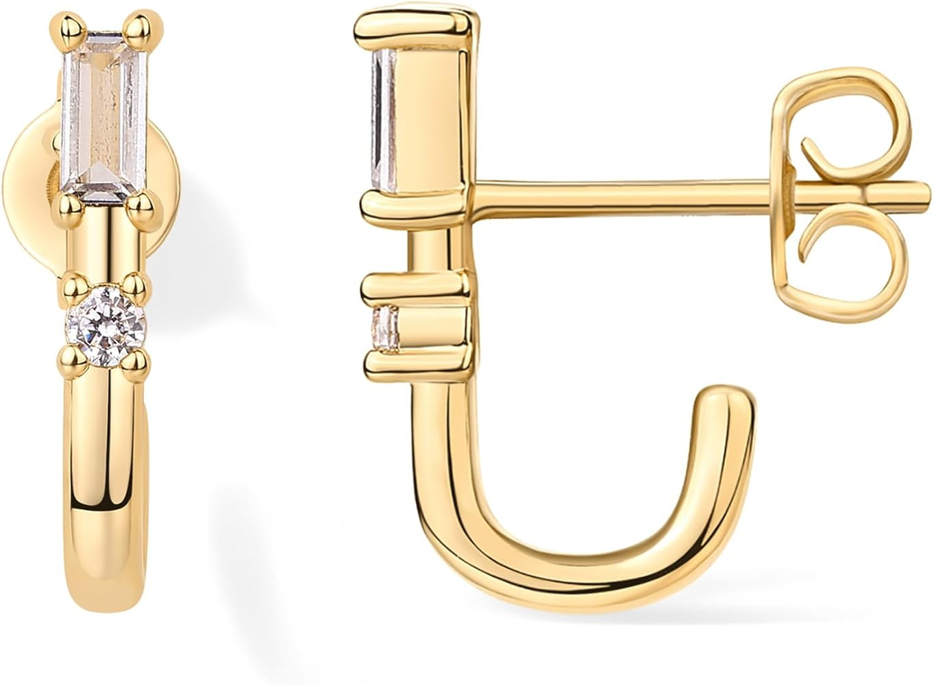 PAVOI 18K Gold Plated Sterling Silver Posts Cubic Zirconia Half Huggie Earrings | Small Hoop Earr... | Amazon (US)