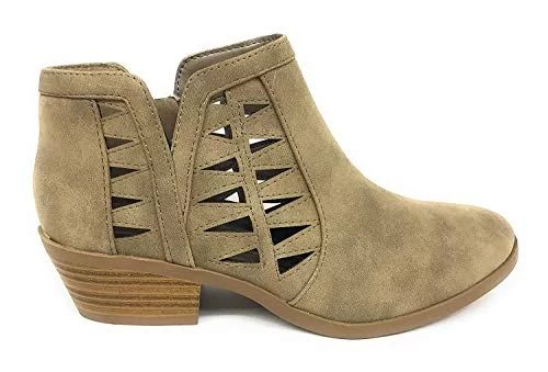 SODA - Soda Women's Perforated Cut Out Stacked Block Heel Ankle Booties Taupe (6) - Walmart.com | Walmart (US)