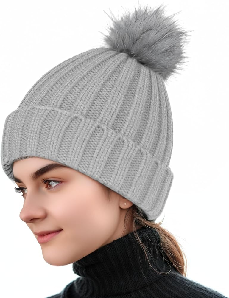 AURUZA Beanie for Women Men, Soft Beanie hat with Faux Fur Pom for Women, Thick Knitted Ski Cap W... | Amazon (US)