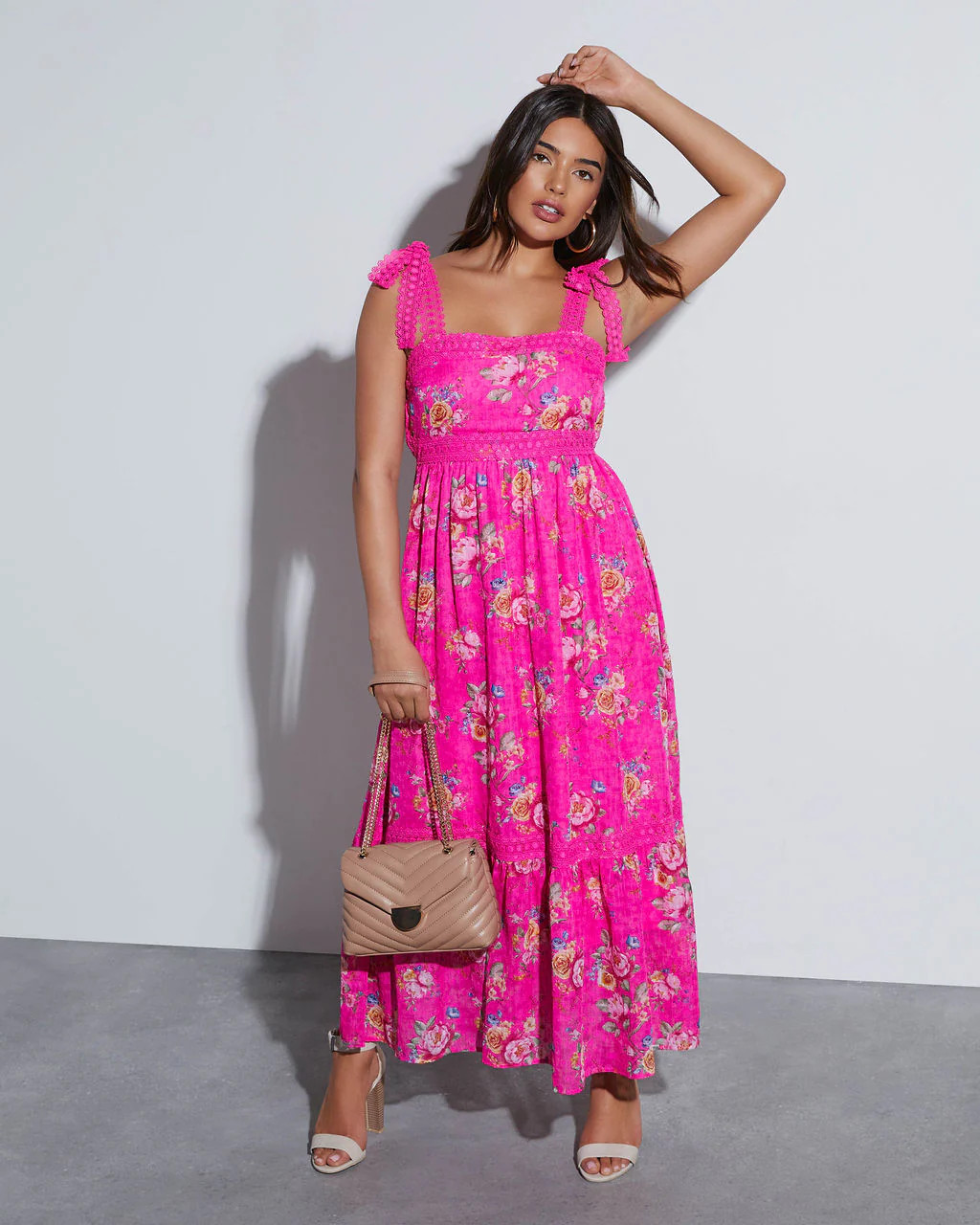 Mirabelle Tie Shoulder Floral Midi Dress | VICI