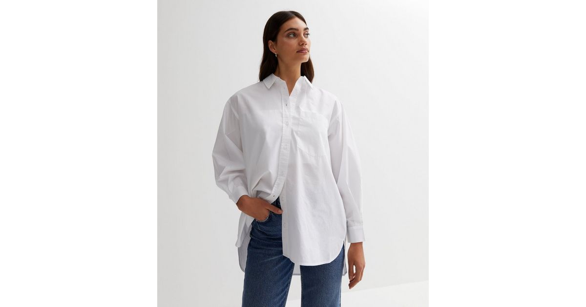 White Poplin Long Sleeve Oversized Shirt
						
						Add to Saved Items
						Remove from Saved ... | New Look (UK)