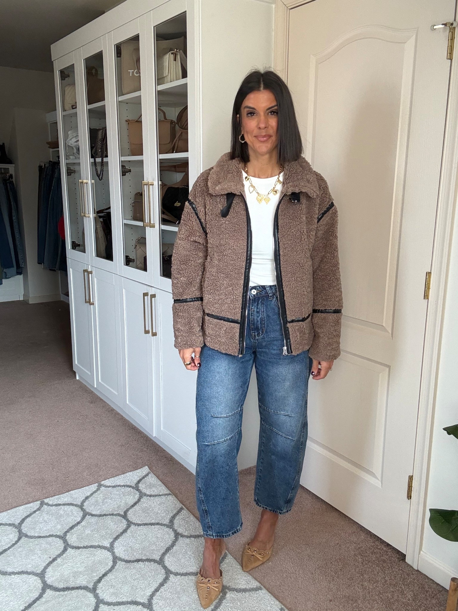 Size small in jacket and tee size 2 in jeans 

#LTKFindsUnder100 #LTKSeasonal