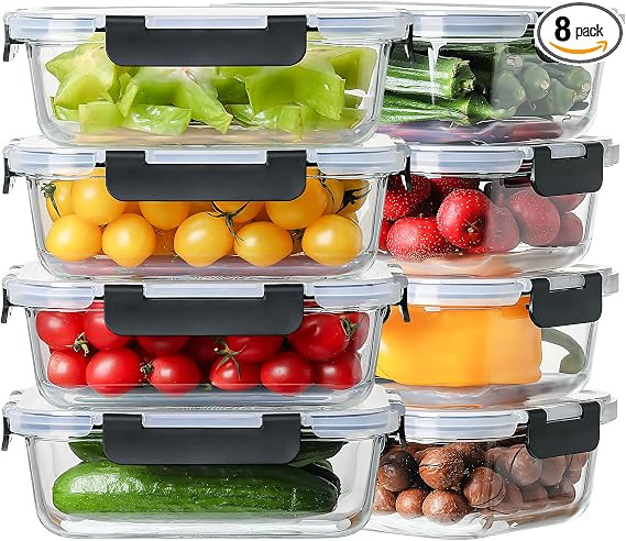 8 Pack 36oz Large Glass Meal Prep Containers with lids, Glass Food Storage Containers with Leak P... | Amazon (US)