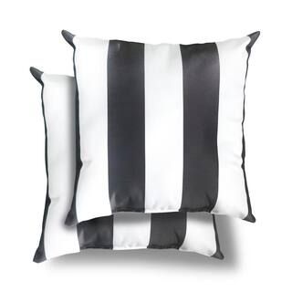 18 in. x 18 in. Black Cabana Stripe Square Outdoor Throw Pillow (2 Pack) | The Home Depot