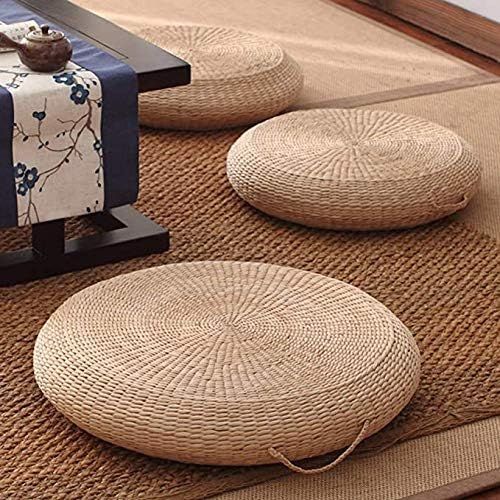 Futon Seat Cushion,Natural Straw Woven Floor Pillow Outdoor,Round Tatami Floor Cushion Sitting,Ha... | Amazon (US)