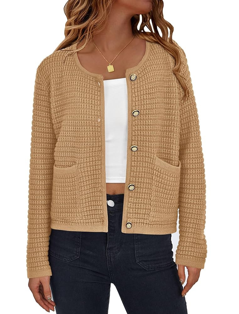 PRETTYGARDEN Women Knit Cardigan Sweaters Fall Fashion Long Sleeve Open Front Button Down Trendy ... | Amazon (US)