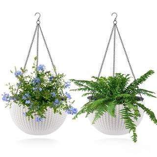 White Resin Hanging Basket, Self Watering Hanging Basket for Indoor Outdoor Plants Hanging Flower... | The Home Depot