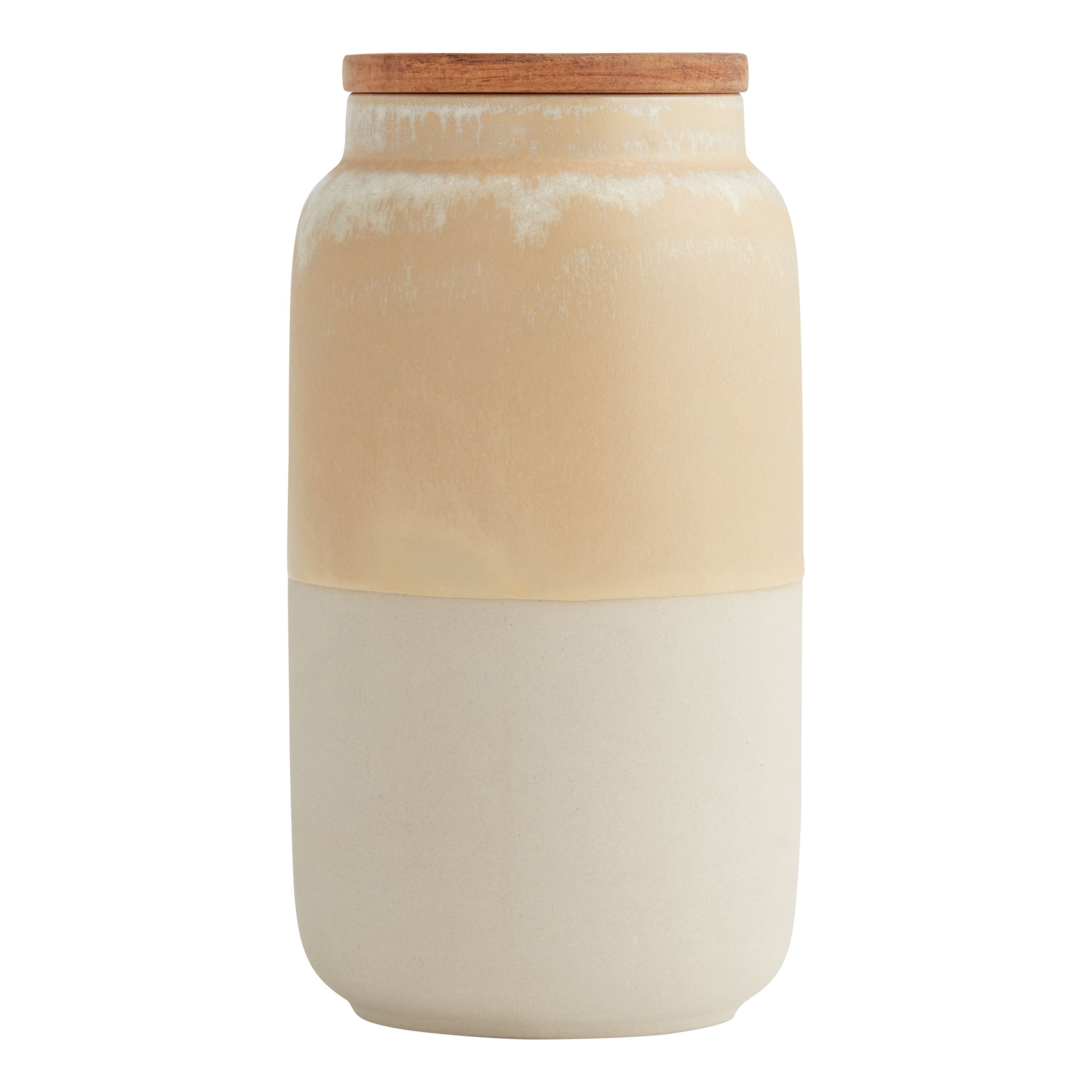 Tall Reactive Glaze Ceramic and Wood Storage Canister | World Market