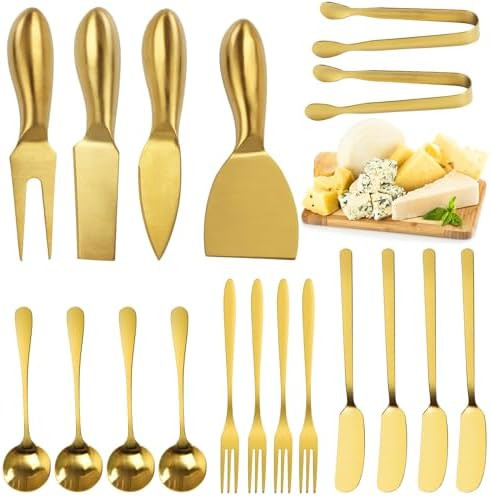 18 pieces Charcuterie Board Accessories, Gold Stainless Steel Cheese Knives, Butter Knife Spreade... | Amazon (US)
