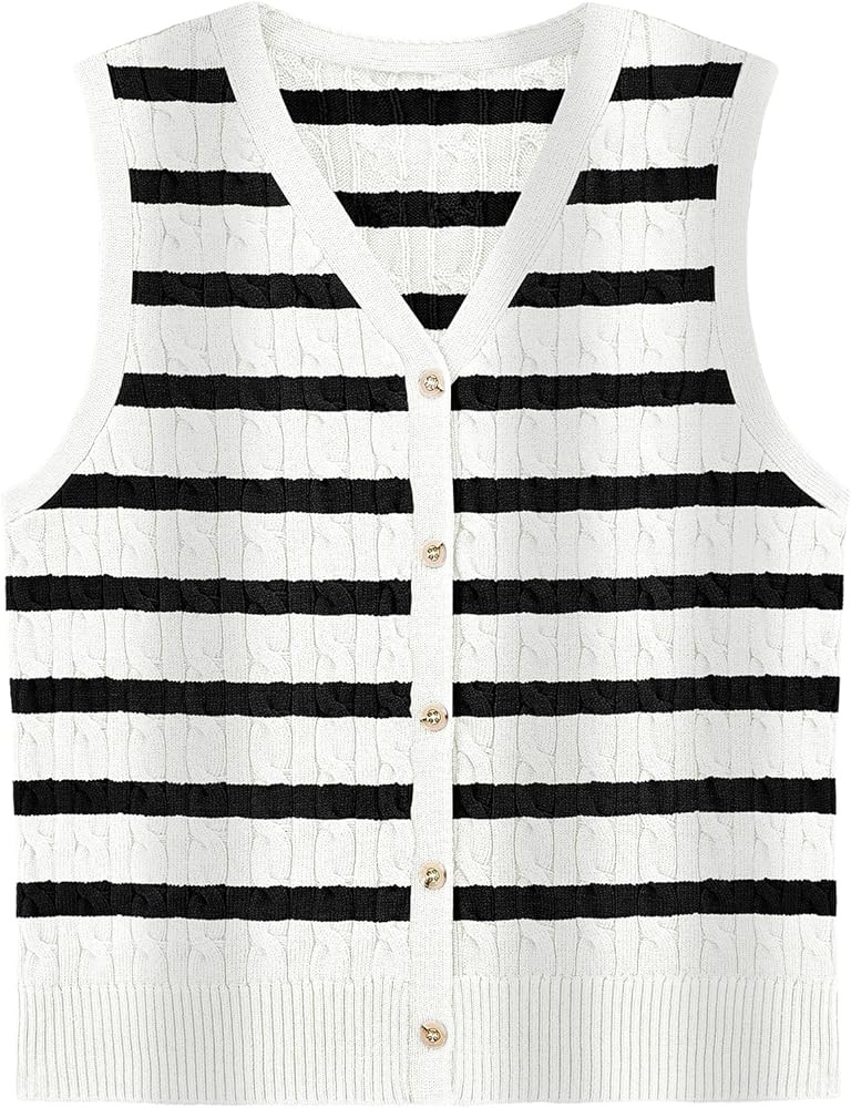 WIHOLL Sweater Vest for Women Cable Knit Cropped Tank Tops Button Up Sleeveless Cardigan Fall Out... | Amazon (US)