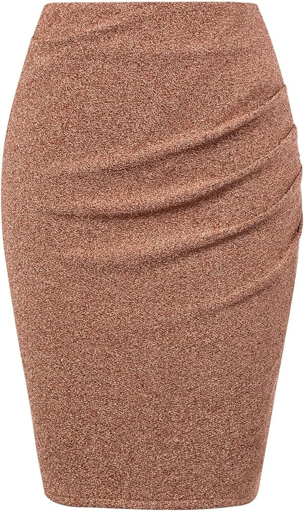 GRACE KARIN Womens Elegant Ruched Skirts Satin Knee Length Slim Fit Business Skirt | Amazon (US)
