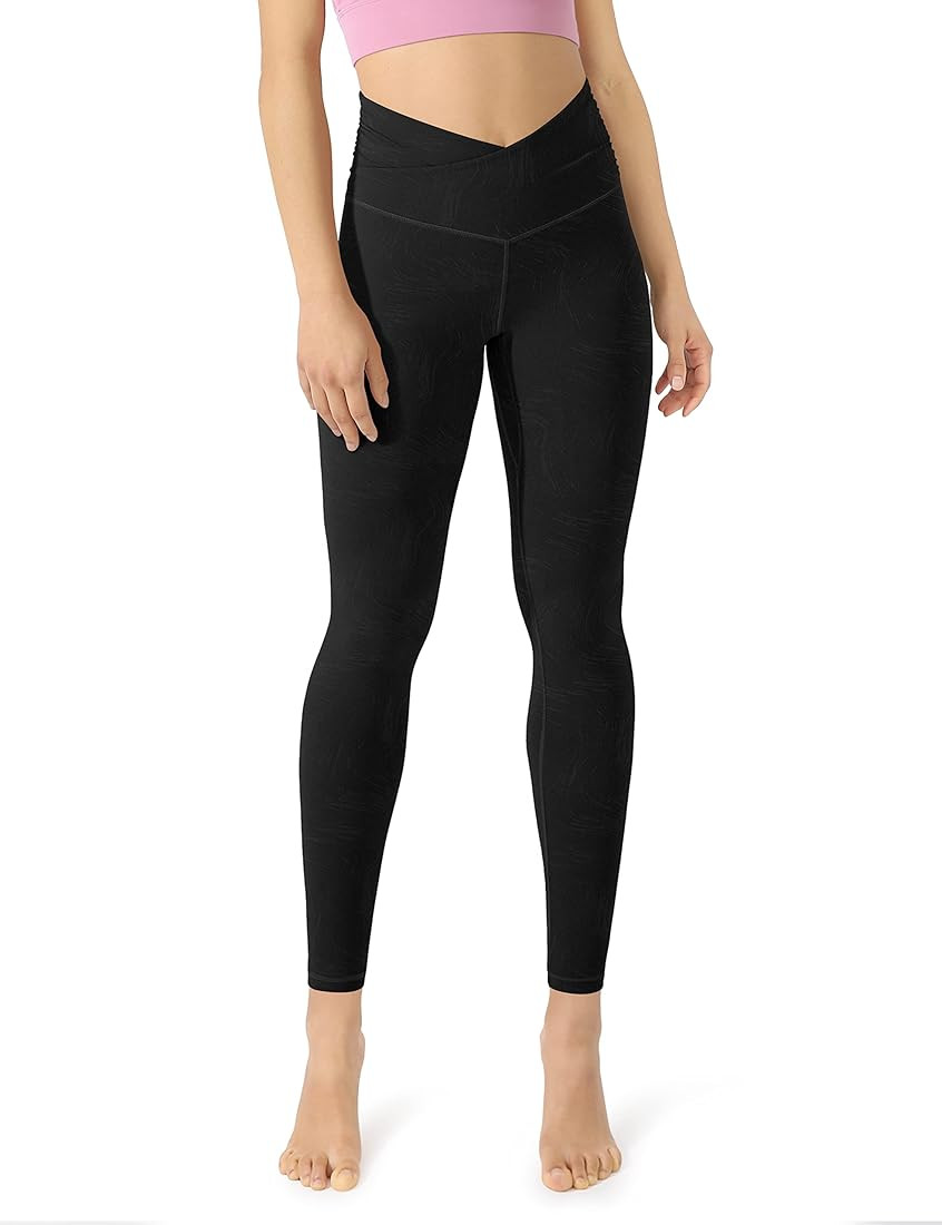 ODODOS Women's Cross Waist Yoga Leggings with Inner Pocket, Sports Gym Workout Running Pants -Inseam | Amazon (US)