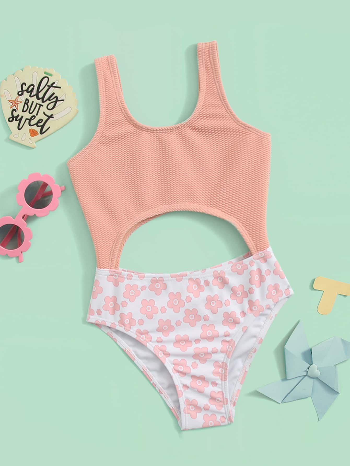 Toddler Girls Floral Print Cut Out One Piece Swimsuit | SHEIN
