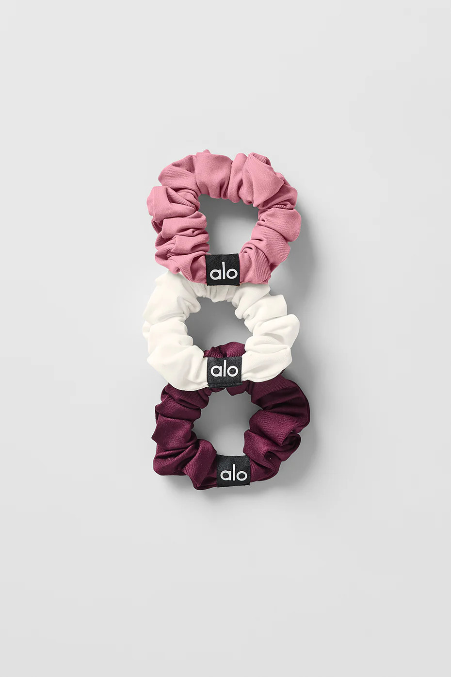 ALO | Fresh Mini Scrunchie (3-Pack) in Burgundy/Pink Wild Rose/Ivory Purple | Alo Yoga (US)