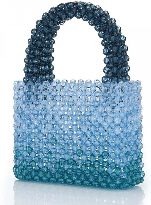 Women Acrylic Purse Mini Beaded Evening Handbags Handmade Gradient Transparent Blue Beads Tote Ba... | Amazon (US)