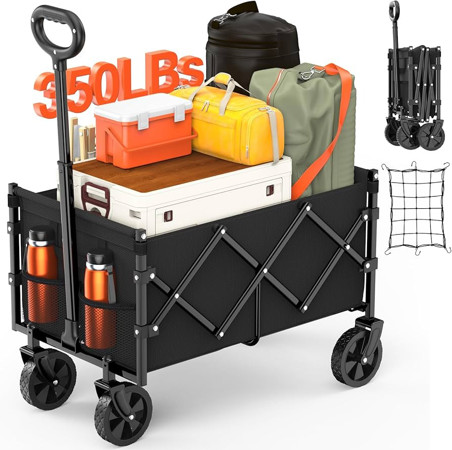 Foldable Wagon with Wheels, Portable Heavy Duty Collapsible Beach Cart - Large Capacity Utility W... | Amazon (US)