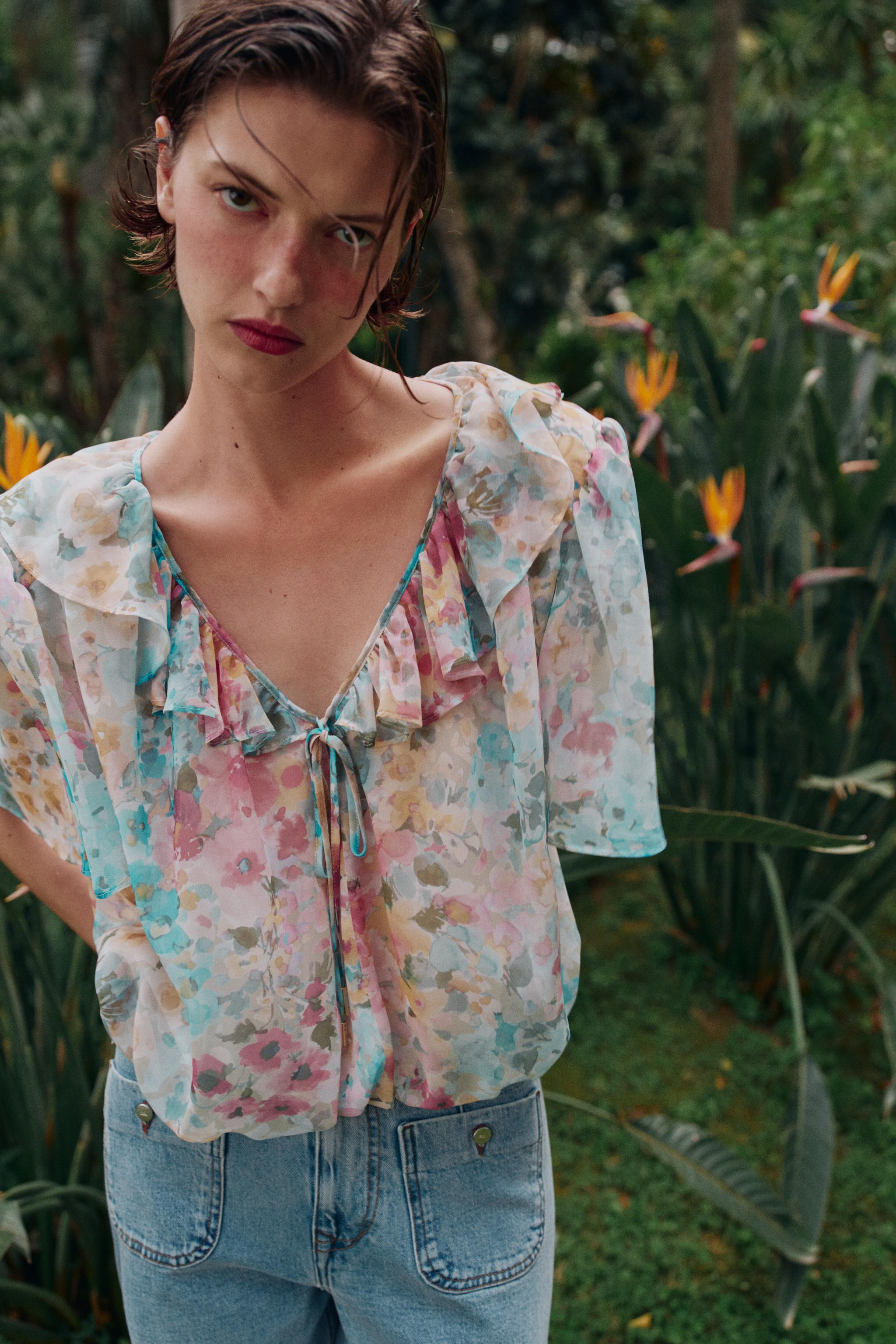 RUFFLED FLORAL PRINT BLOUSE | Zara US