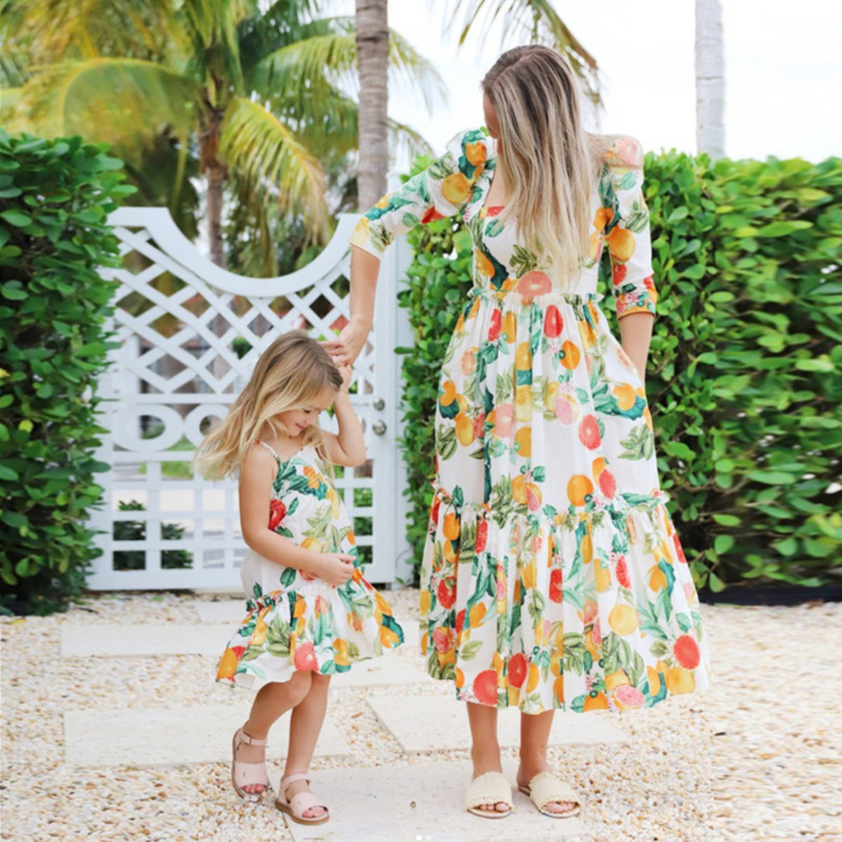 HAWEE Mommy and Me Matching Dress Floral Print Short Sleeve Dress Family Matching Outfit | Walmart (US)
