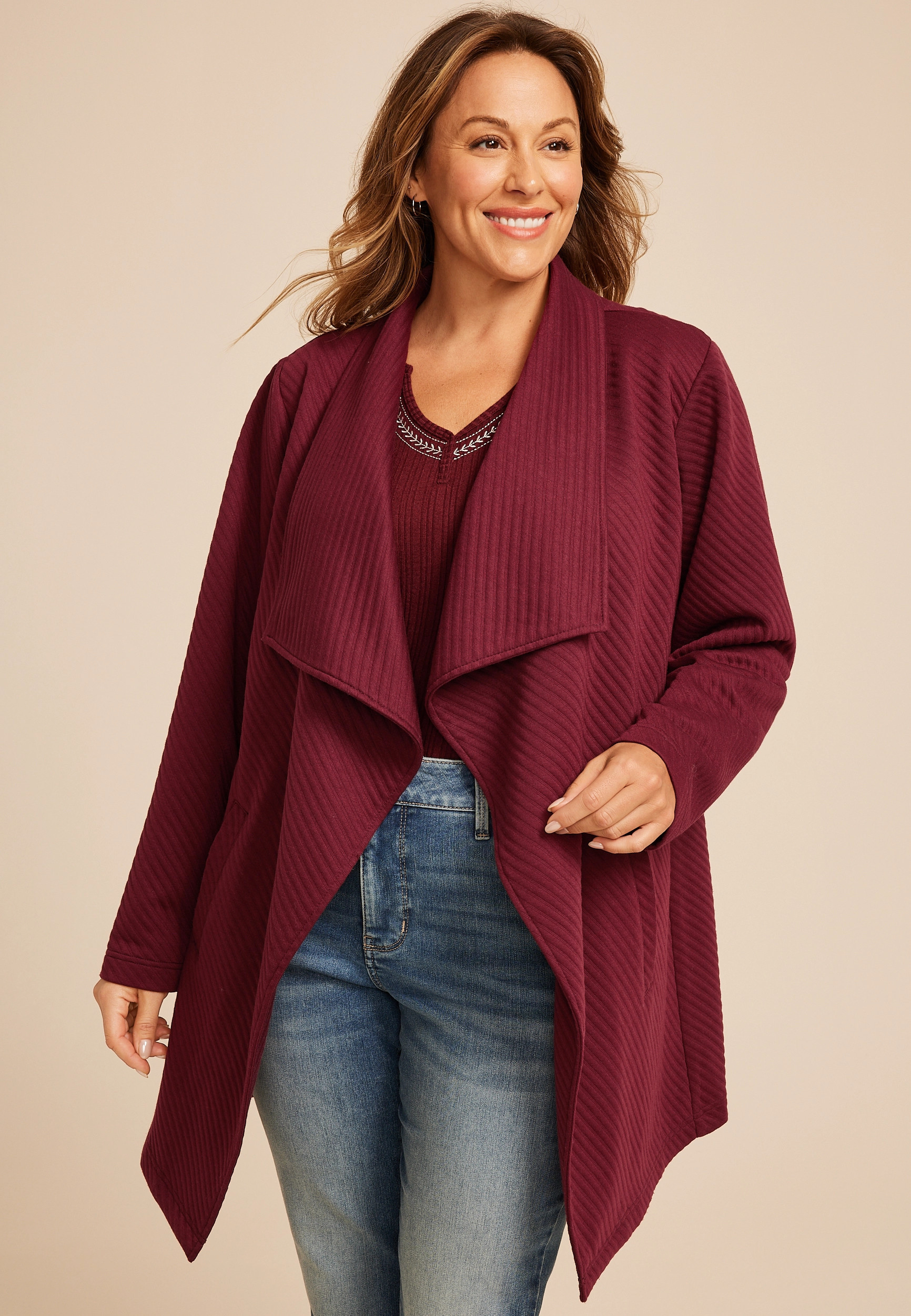 Maurices Plus Size Women's Ribbed Waterfall Cardigan | Maurices