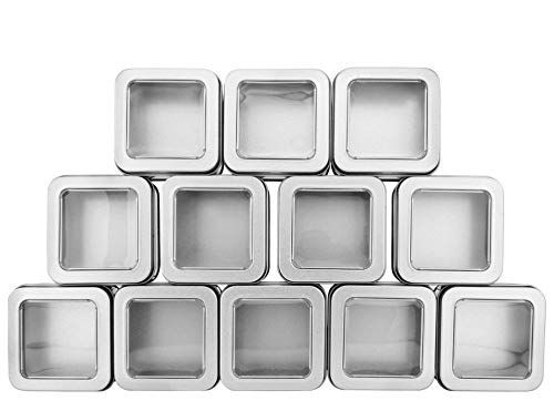 Cornucopia Square Silver Metal Tins w/View Window (12-Pack); Empty 1/2 Cup / 4-Ounce Capacity Clear  | Amazon (US)
