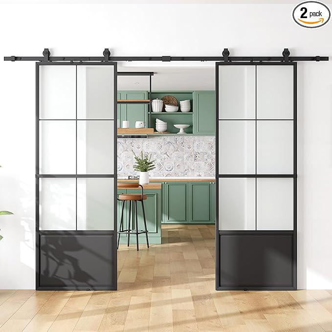 SmartStandard 72in x 84in Frosted Glass Sliding Barn Door,6-Panel Glass with Hardware Kit Include... | Amazon (US)